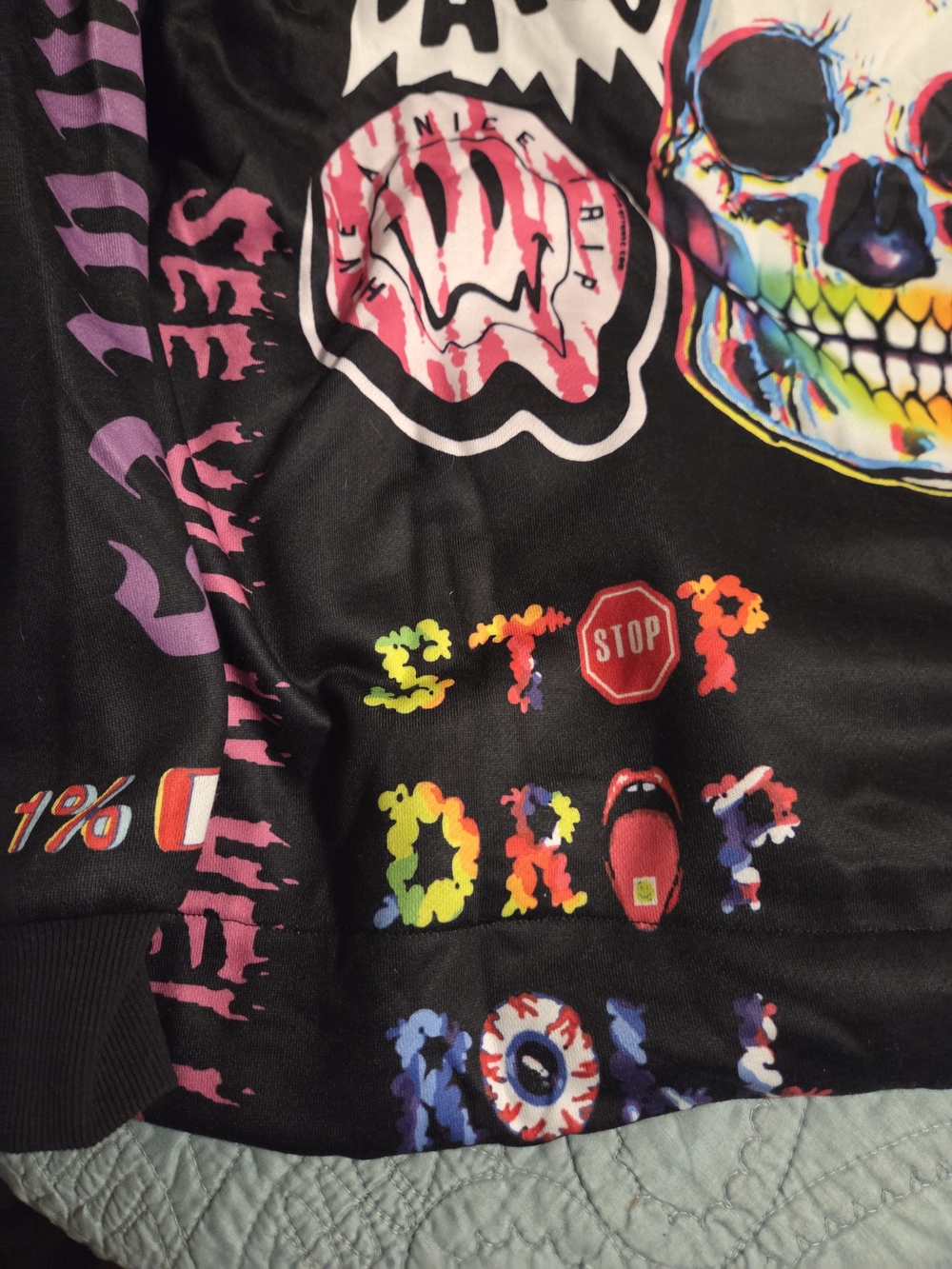 Black Graphic Performance Hoodie with Multicolor Anime Panels - Picture 10 of 11